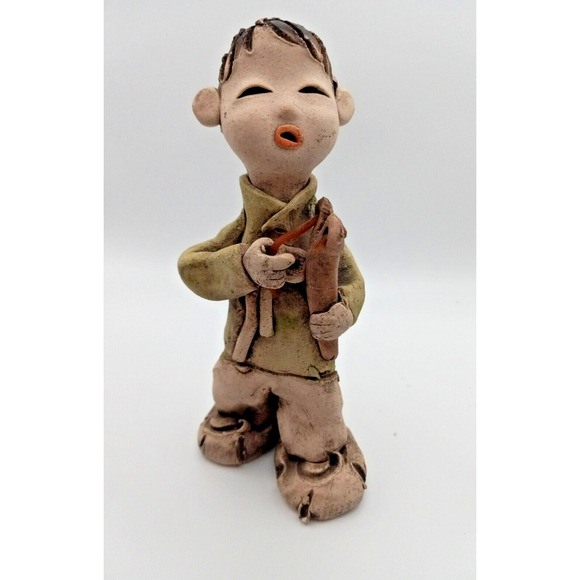 Bonsan Japanese Earthenware Girl & Boy Unglazed Pottery- Vintage Handmade - Picture 7 of 12